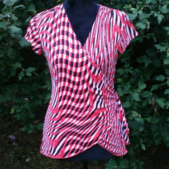 Worthington Orange Print Wrap Top Blouse Sz S - Picture 2 of 8